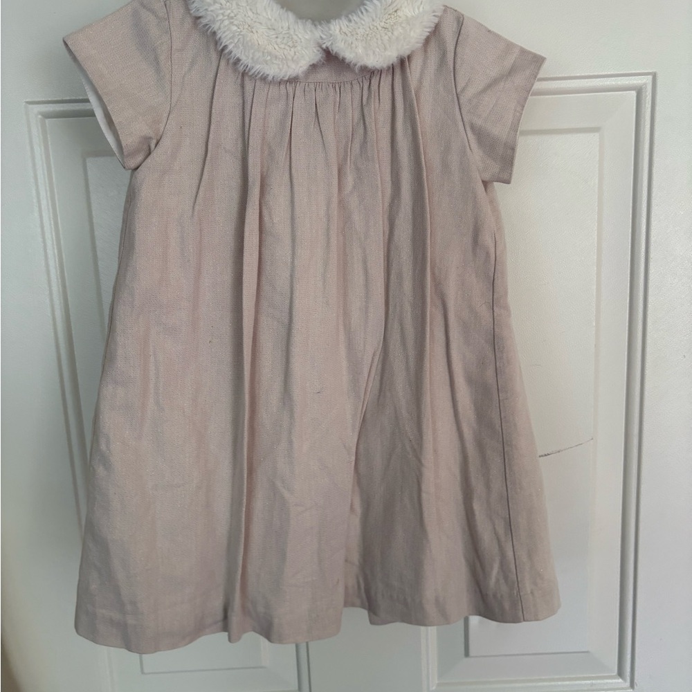 Charming Pink Kids Dress with Faux Fur Collar